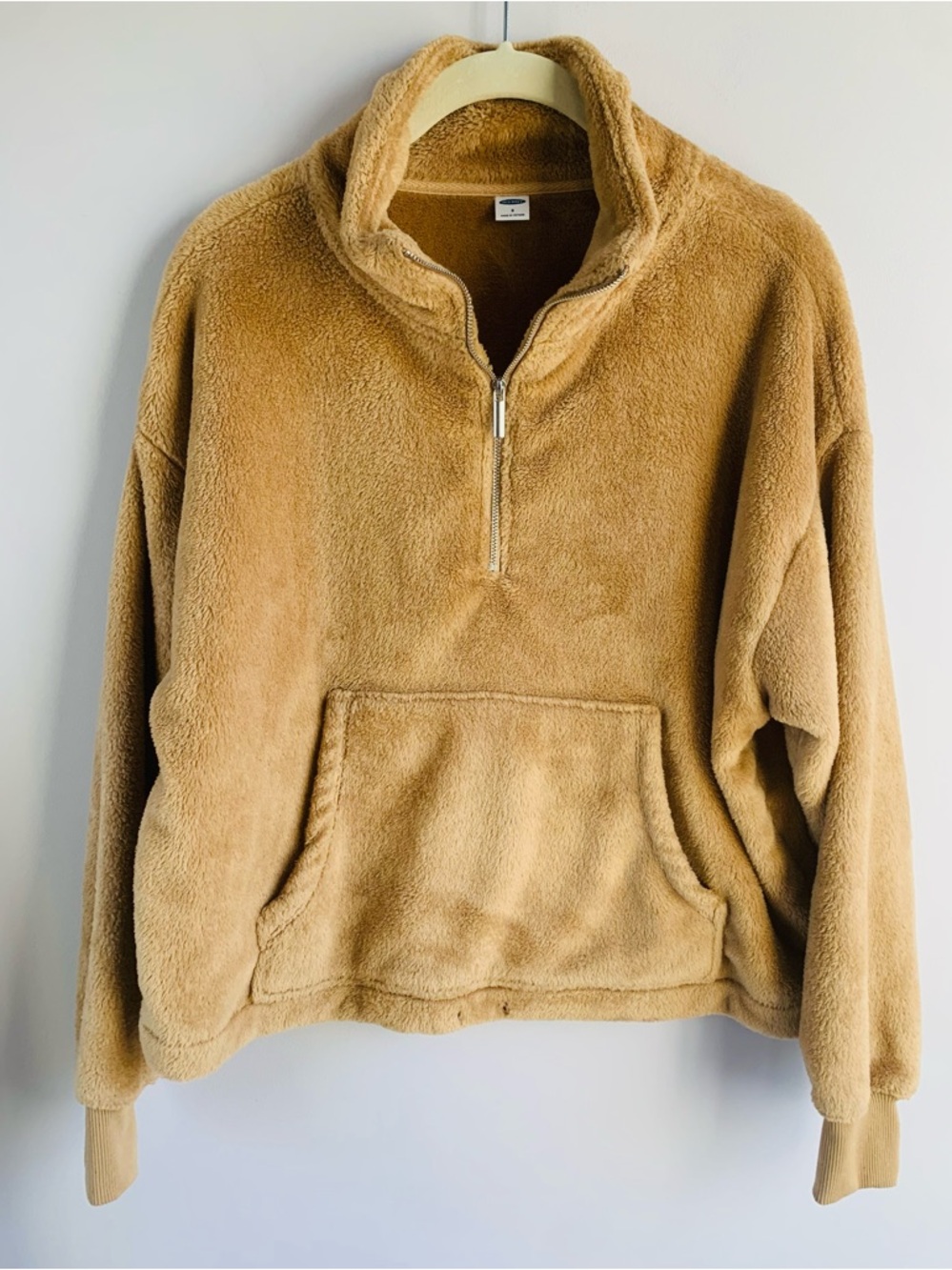 Old Navy Teddy Bear Quarter Zip Top Caramel Camel Soft Fluffy Cozy Casual Small